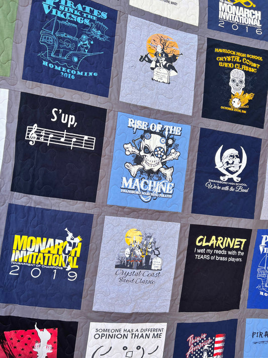 Queen T-shirt Quilt, 25 Shirts